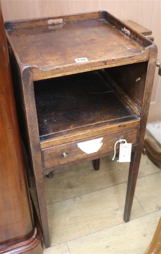 A reproduction walnut gate-leg occasional table with oval top and a mahogany bedside cupboard, Table W.61cm & Cupboard H.74cm